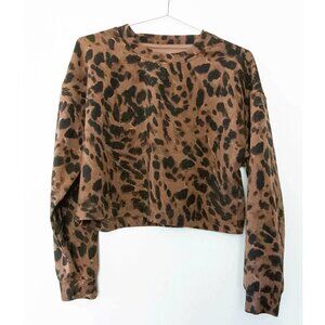 Old Navy Active Leopard Print Cropped Crew Neck Sweater